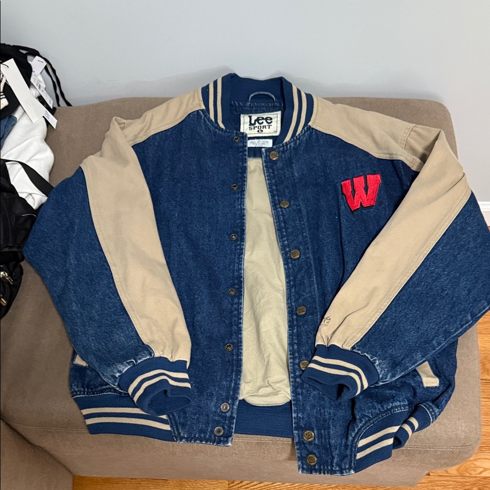 Lee Blue and Tan Denim Jacket with Red Patch